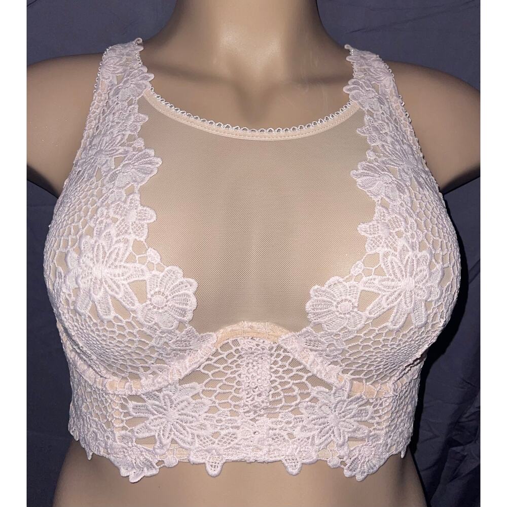 34DD LIGHT PINK FLORAL LACE VICTORIA'S SECRET BRALETTE BRA
